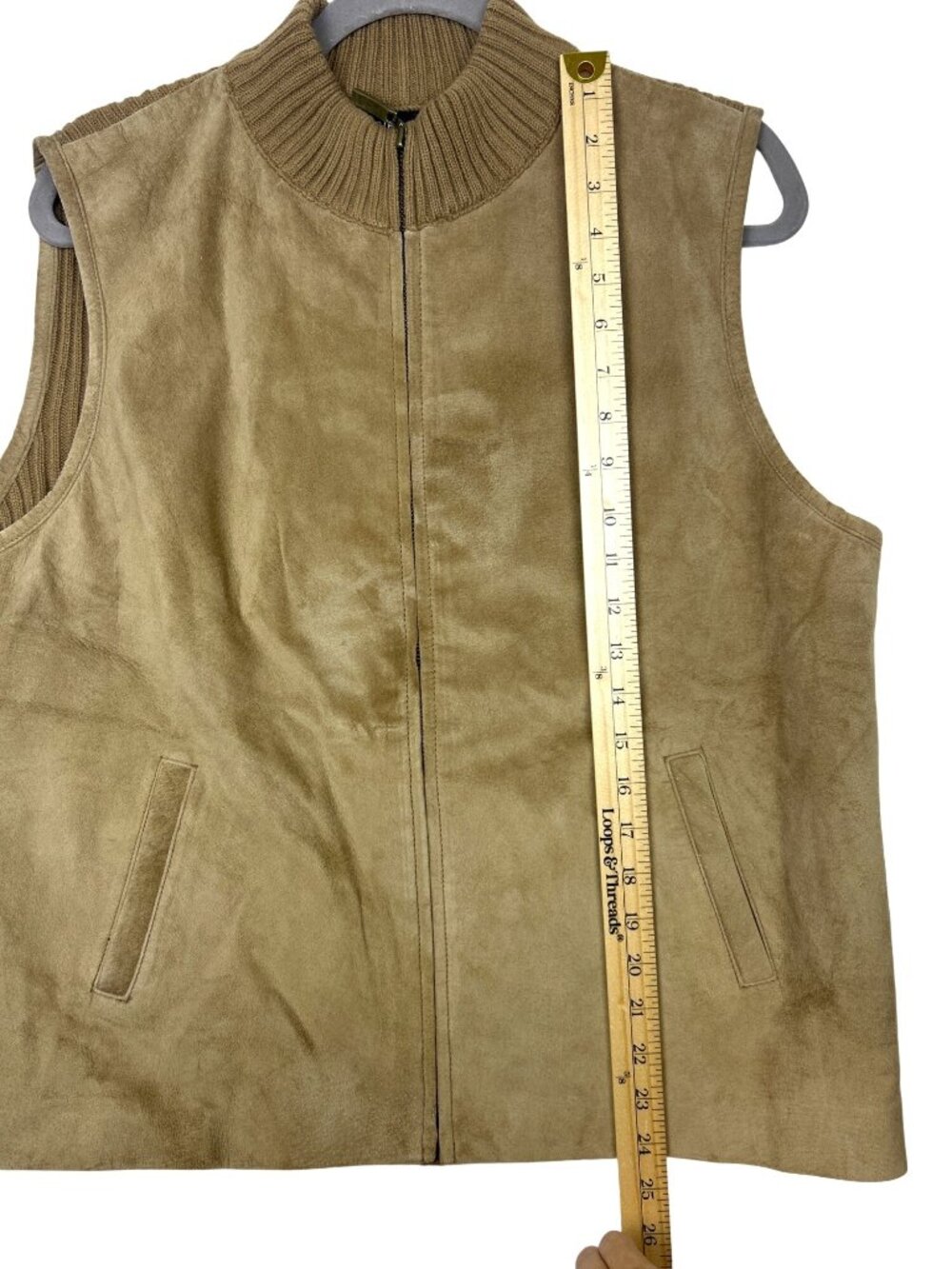 Tribal Women's XL Tan Vest Zip Front Suede Look Cozy Knit Fall Layer Rustic Chic - Picture 11 of 11